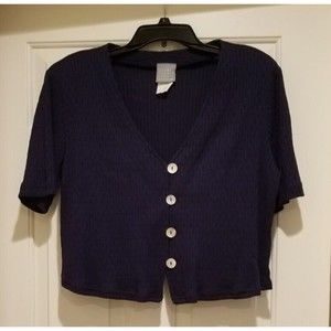 Rabbit Rabbit Rabbit Designs Blue 4-Button Crop Cardigan with Shoulder Pads 14W